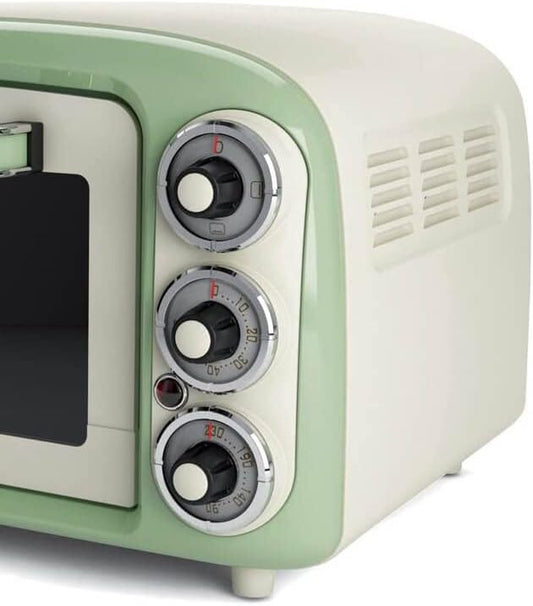 Ariete 979 Forno Elettrico Di Design 18 Litri - Ideale per Pizza Da 30 Cm - Doppio Vetro - 1380 Watt - Acciaio Inox - Linea Vintage - Verde