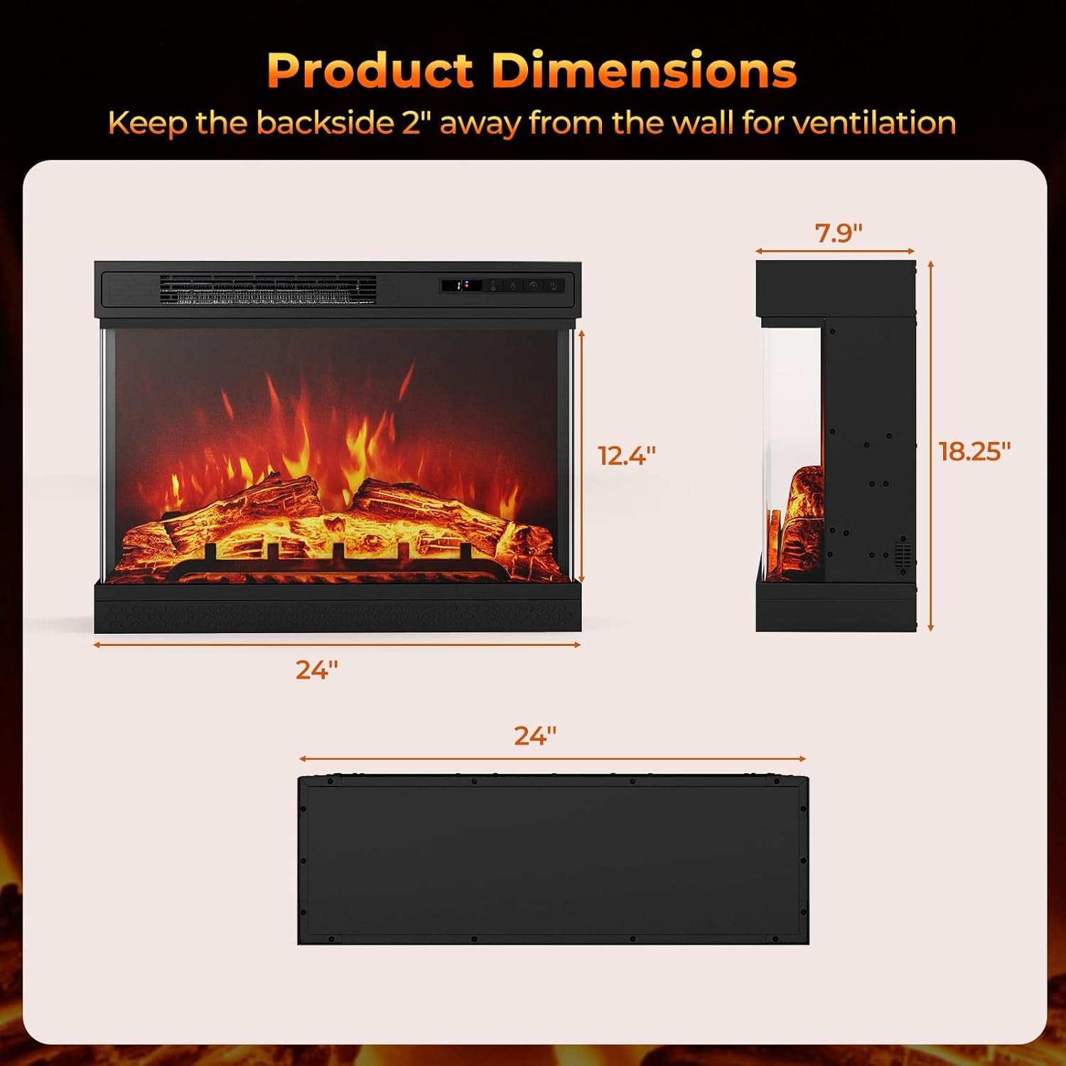 SIMOE Glass Electric Fireplace Heater With Remote & Adjustable Flame Colors and Overheat Protection