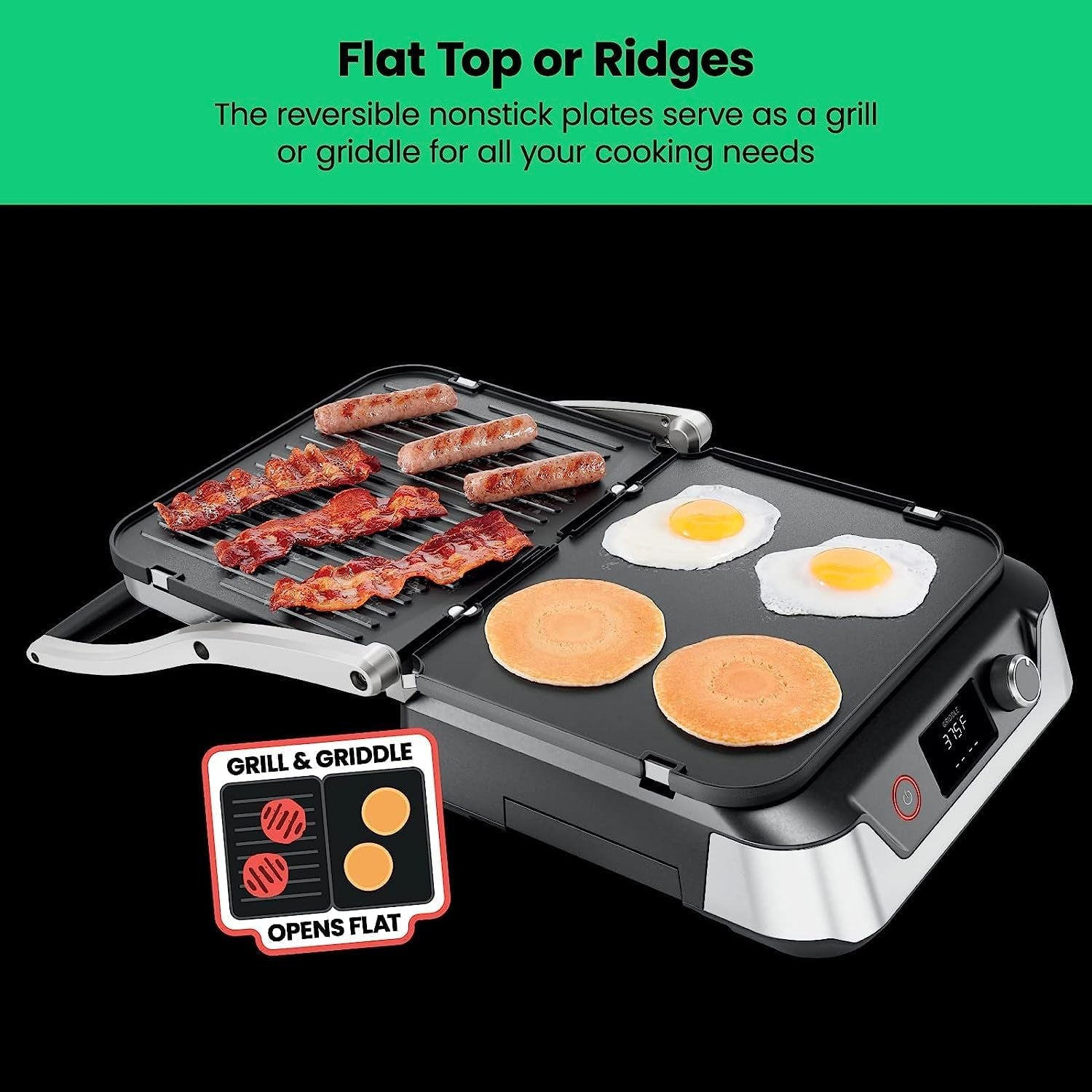 Chefman 5-In-1 Digital Panini Press Grill Sandwich Maker and Griddle Grill Combo with Removable, Reversible Dishwasher-Safe Grilling Plates, Opens 180° for Indoor BBQ /Flat Top Grill, Stainless Steel