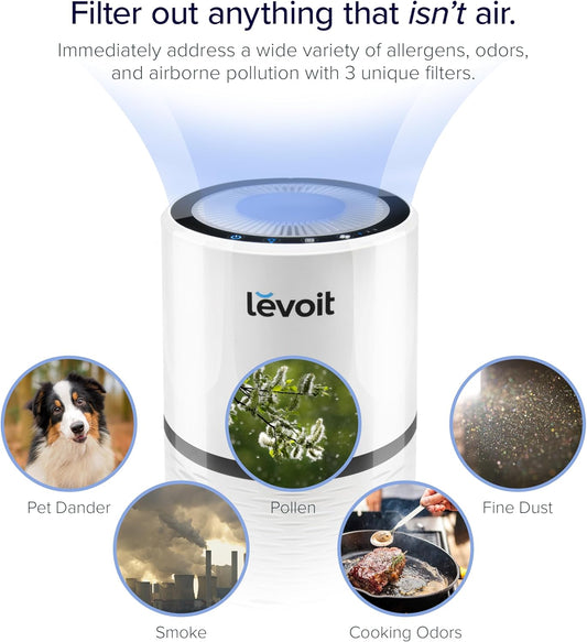 LEVOIT Air Purifiers for Home, High Efficient Filter for Smoke, Dust and Pollen in Bedroom, Filtration System Odor Eliminators for Office with Optional Night Light, LV-H132 1 Pack, White