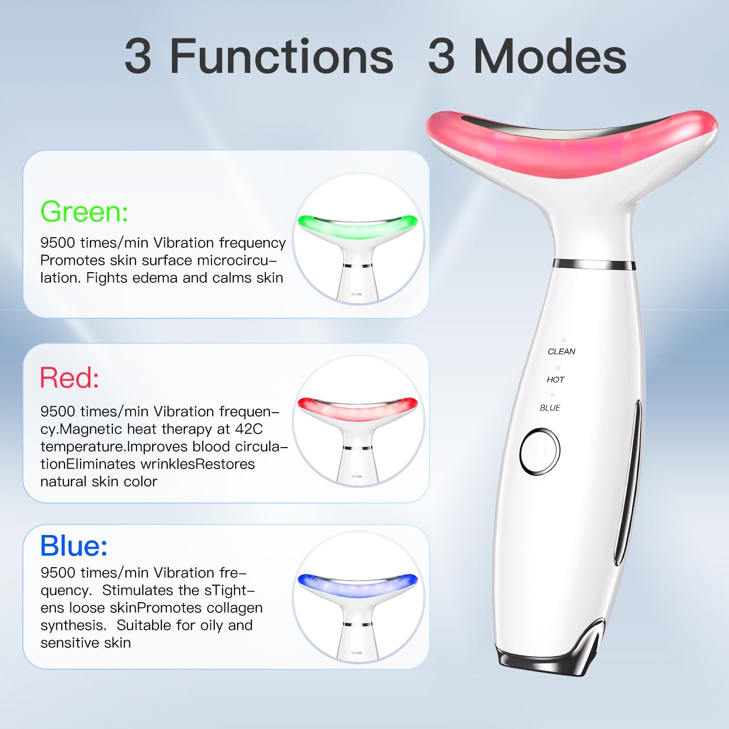 Enarit 3-In-1 Beauty Massager for Face and Neck | Based on Triple Action LED | Thermal and Vibration Technologies for Skin Care