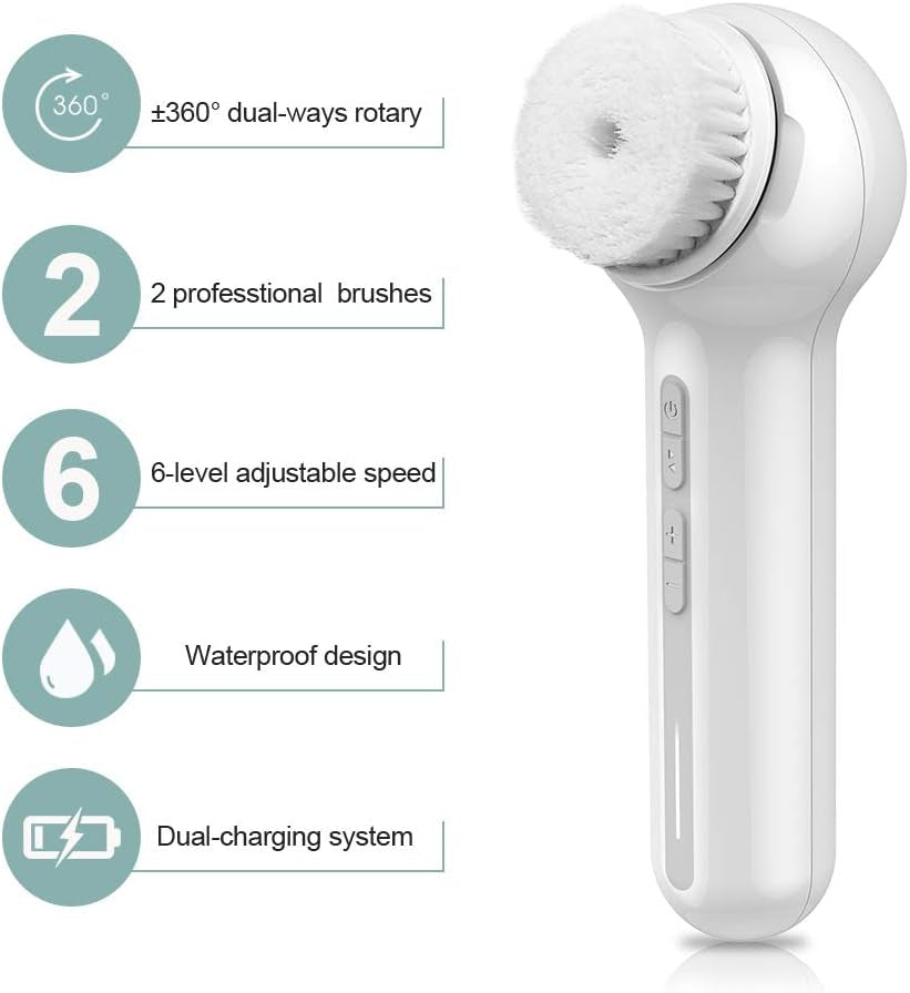 Touchbeauty Professional 3 IN1 Facial Brush Set | Spin Cleansing Brush & Bamboo Charcoal Brush Dual-Charging System