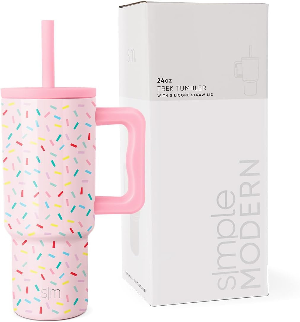 Simple Modern Kids 24 Oz Tumbler with Handle and Silicone Straw Lid | Spill Proof and Leak Resistant | Reusable Stainless Steel Bottle | Gift for Kids Boys Girls | Trek Collection | Confetti