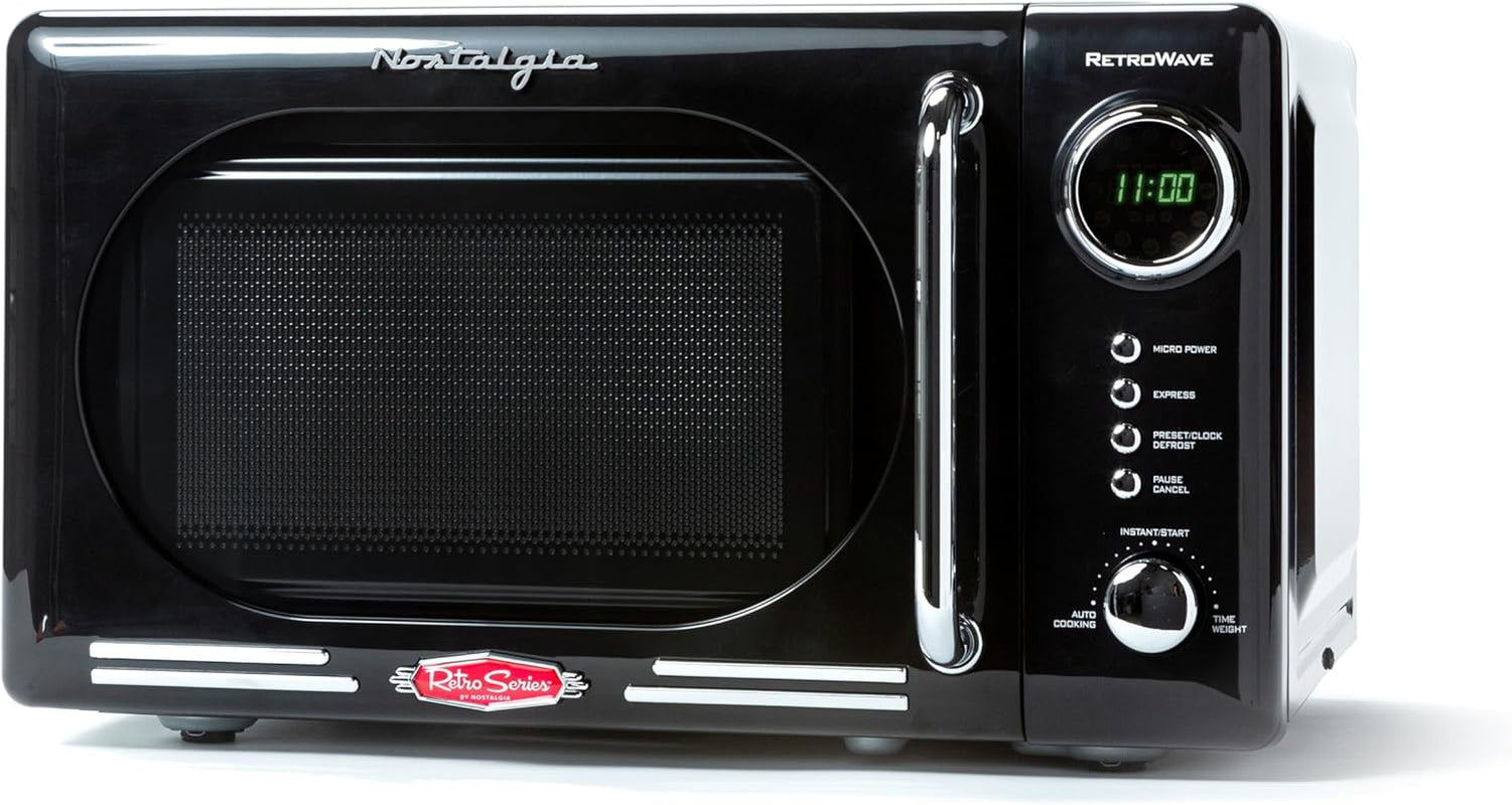 Nostalgia Retro Compact Countertop Microwave Oven - 0.7 Cu. Ft. - 700-Watts with LED Digital Display - Child Lock - Easy Clean Interior - Black