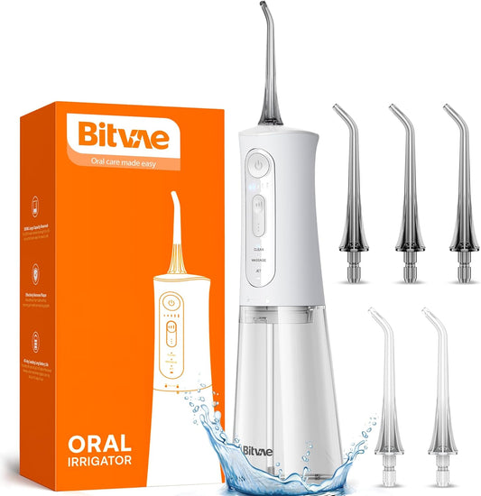 Bitvae Water Dental Flosser for Teeth 3 Modes 5 Intensities Rechargeable Frost White