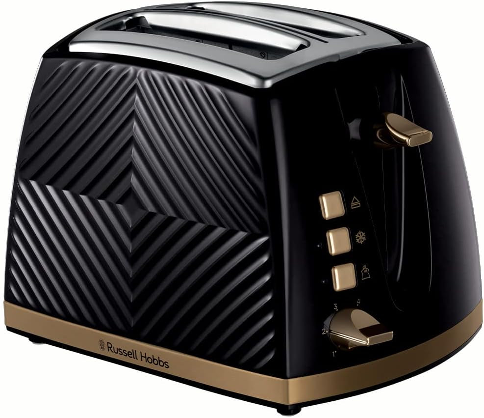 Groove 2 Slice Toaster (High Lift, Extra Wide Slots, 6 Browning Levels, Frozen/Cancel/Reheat Function - Illuminated Buttons, Removable Crumb Tray, 850W, Black, Brushed Gold Accents)26390