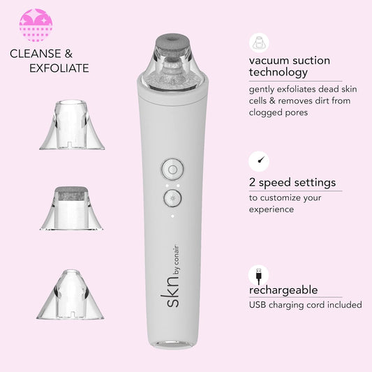 Skn by Conair Microdermabrasion Facial Tool, Pore Vacuum, Remove Dead Skin Cells and Dirt from Clogged Pores