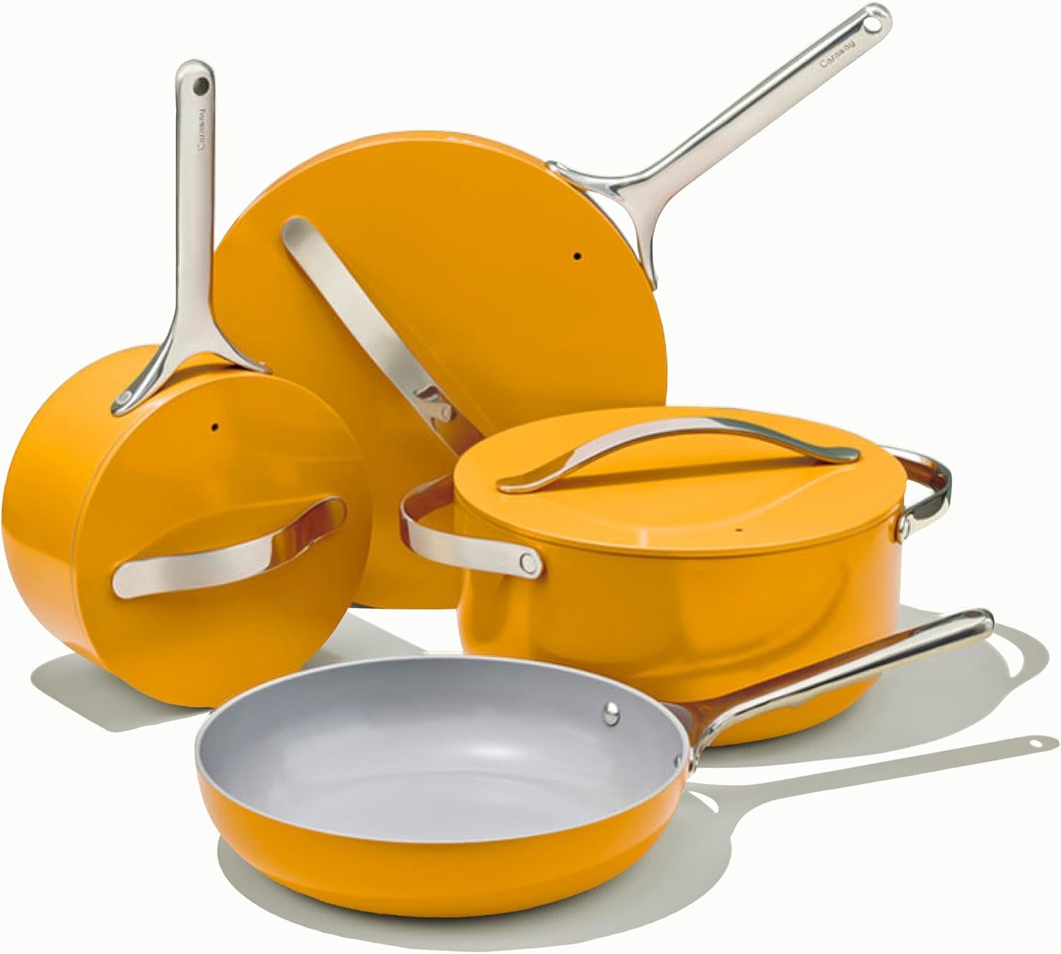 Caraway Nonstick Ceramic Cookware Set (12 Piece) Pots, Pans, Lids and Kitchen Storage - Oven Safe & Compatible with All Stovetops - Marigold