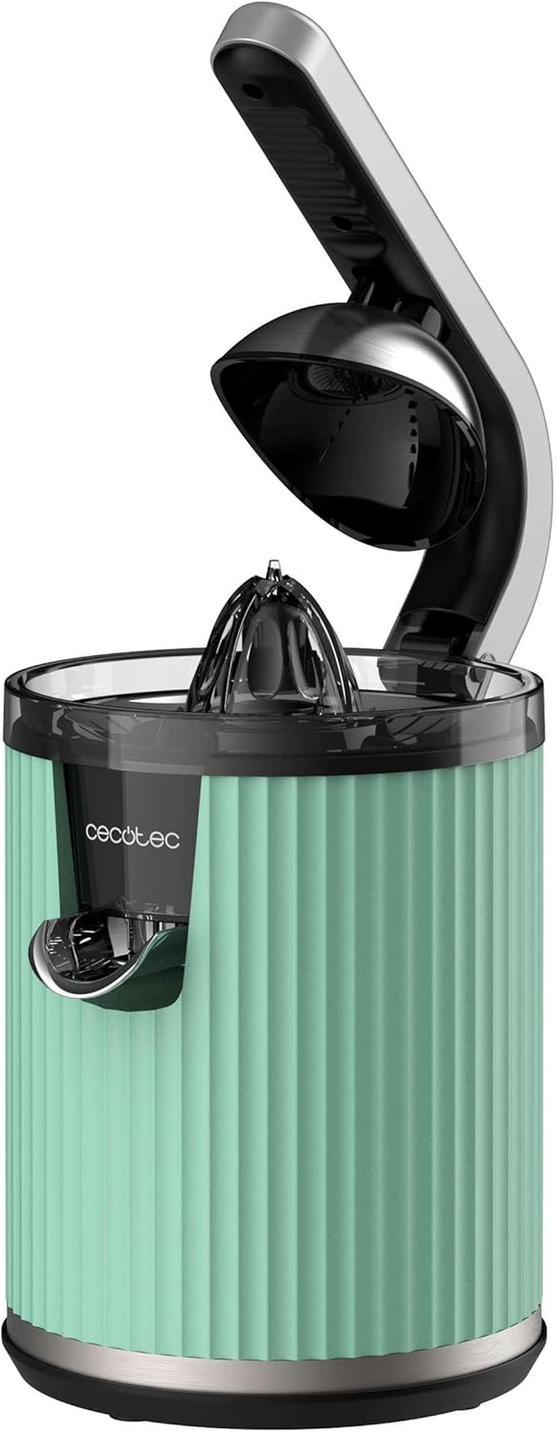 Cecotec Spremiagrumi Elettrico a Braccio per Arance E Agrumi Xqueeze Retrojuice 600 Green. 600 W, Stile Retrò, Filtro in Acciaio Inox, Cono in Plastica, Leva per Estrarre La Polpa, Antigoccia