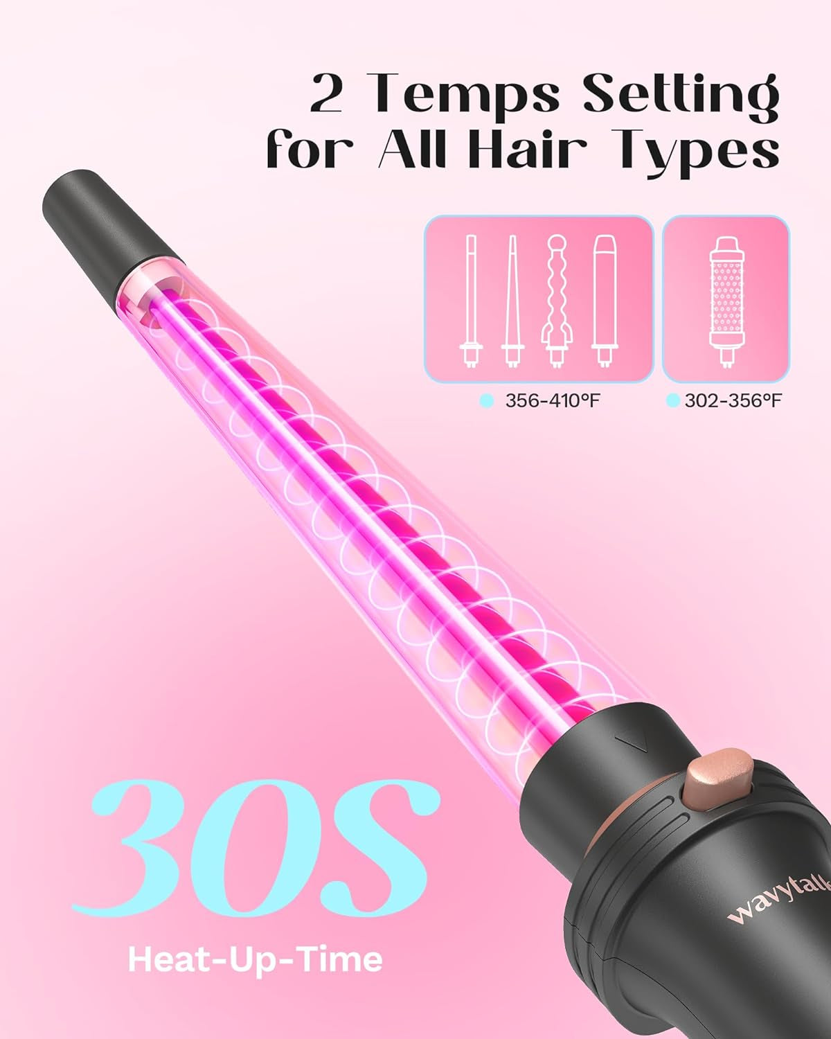 Wavytalk 5 in 1 Curling Iron,Curling Wand Set with Curling Brush and 4 Interchangeable Ceramic Curling Wand(0.5”-1.25”),Instant Heat Up,Include Heat Protective Glove & 2 Clips