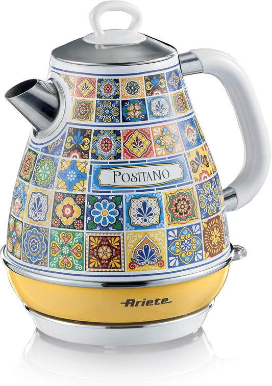 Ariete 2869 Bollitore Positano, Bollitore Elettrico, 1,7L, Infusi, The, Tisane, Base Cordless, Autospegnimento, Giallo E Bianco