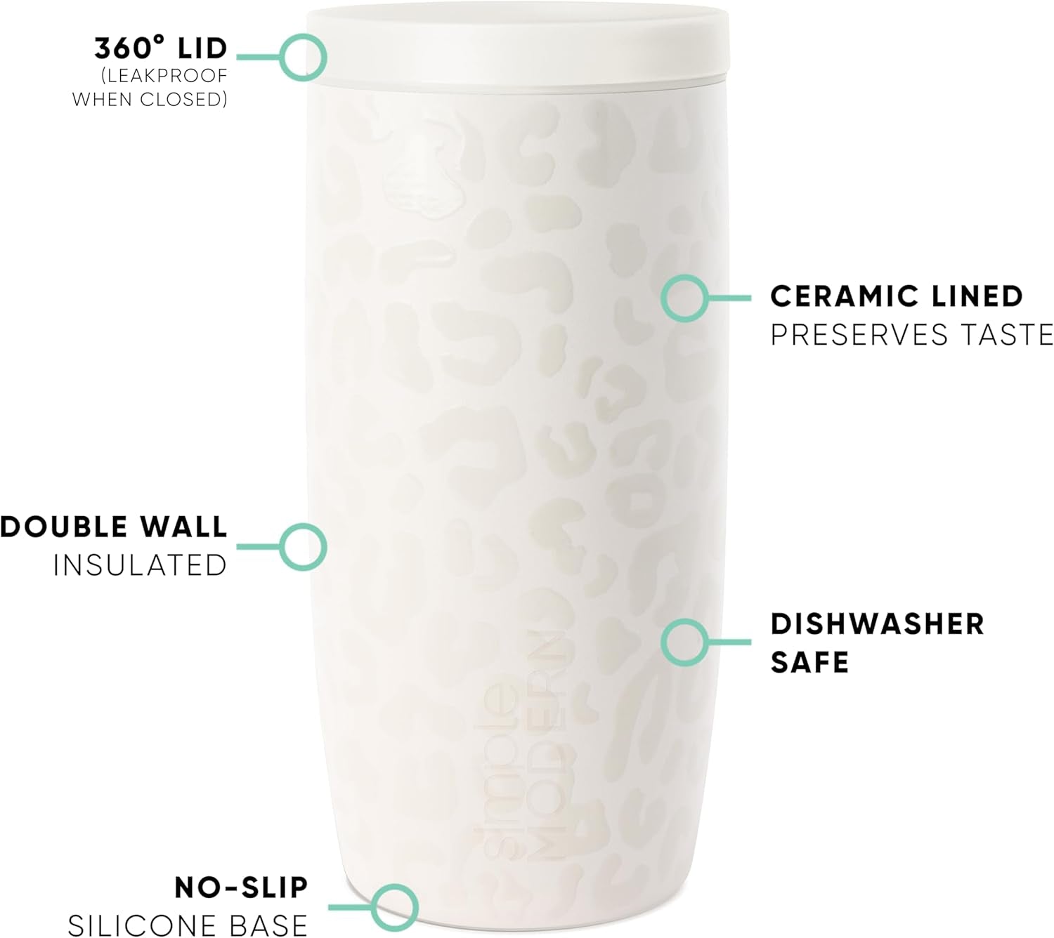 Simple Modern Travel Coffee Mug Tumbler with 360° Lid | Ceramic-Lined Insulated Stainless Steel Cold Brew Iced Coffee Cup Thermos | Gifts for Women Her Him | Voyager Signature | 16Oz | Cream Leopard