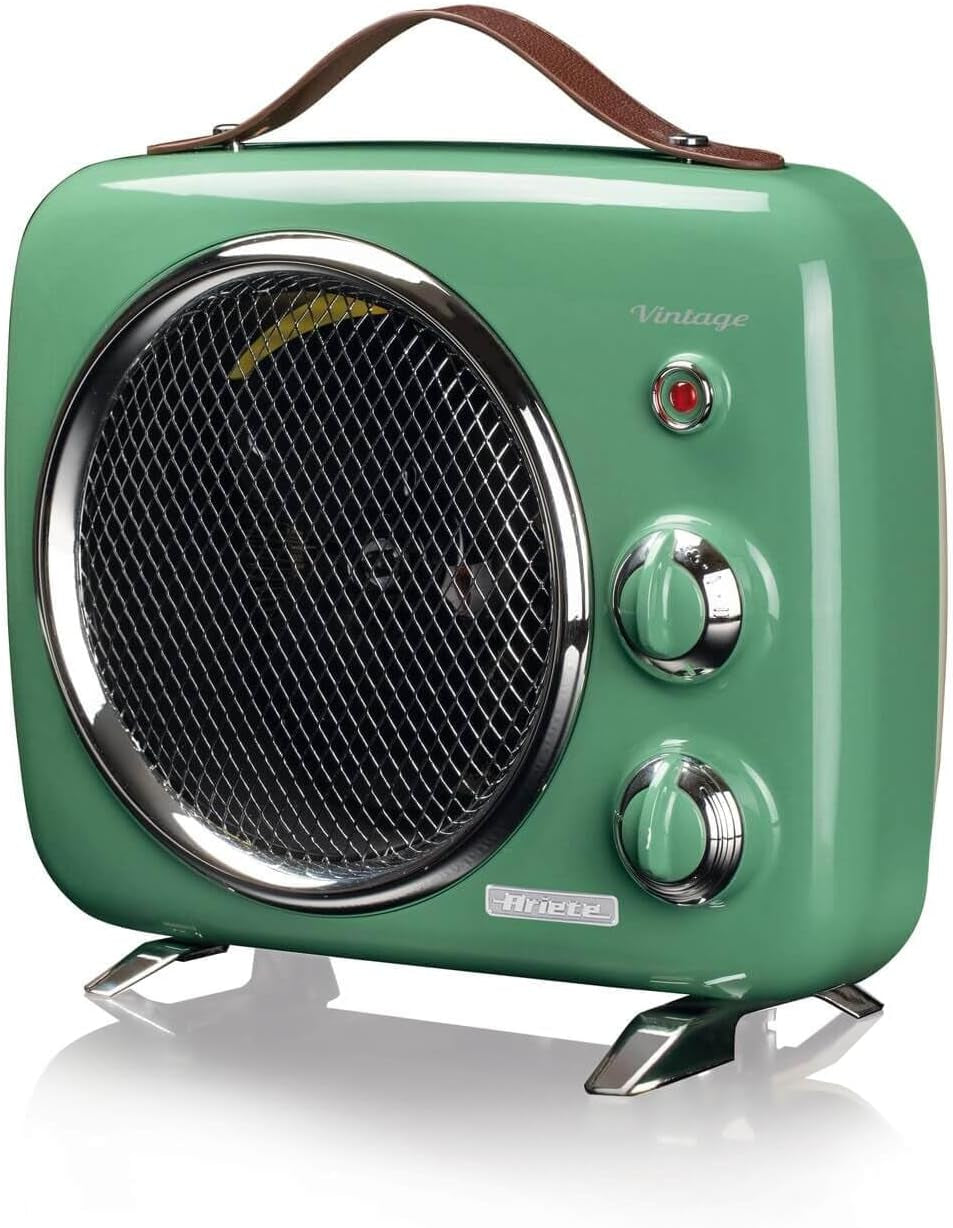 Termoventilatore Vintage, Freddo E Caldo, Termostato Regolabile, Maniglia per Facile Trasporto, 2000 W, Verde