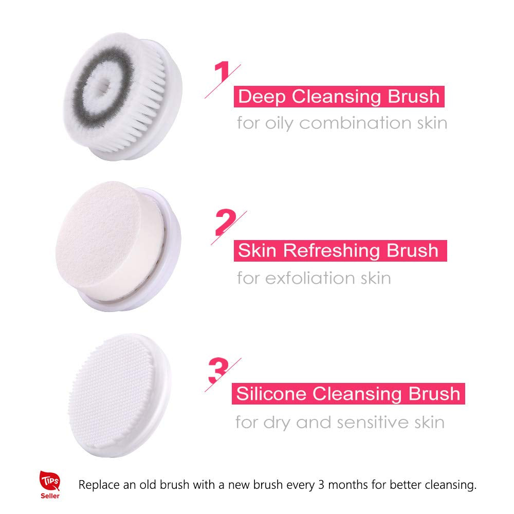 Touchbeauty Facial Cleansing & Exfoliator Brush Set 3 Professional Cleansing Brush Heads |Waterproof