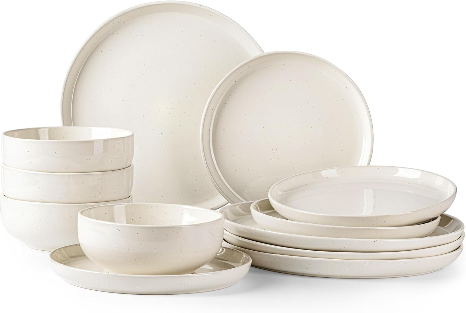 Dinnerware Set for 4, GBHOME 12 Pieces Speckled Glaze Plates and Bowls Sets, Handmade Chip and Scratch Resistant Stoneware Dishes Set, Dishwasher & Microwave Safe