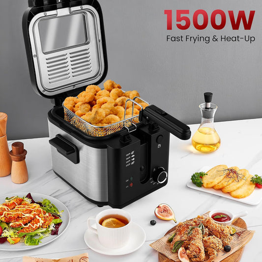 Pukomc Electric Deep Fryer with Basket,Adjustable Temperature Frying Pot for Home Use,Removable Lid and 2.5L Non-Stick Inner Pot Easy to Clean