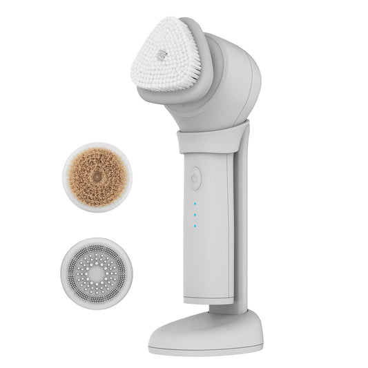 Skn by Conair Daily Glow Facial Cleansing Brush, All-In-One Facial Brush Includes 3 Interchangeable Attachments for Complete Cleansing, Exfoliation, and Rejuvenation