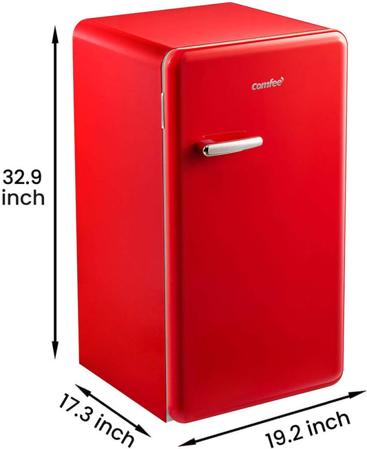 COMFEE' CRR33S3ARD Mini Fridge,3.3 Cubic Feet Solo Series Retro Refrigerator, Small Fridge for Office/Bedroom/Dorm/Garage with Adjustable Legs [Red]