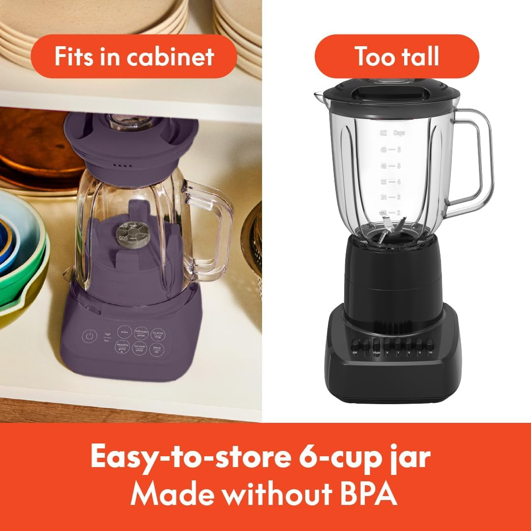 Bella 10 Speed Countertop Blender, Juicer & Smoothie Maker, Fits-Anywhere™ Kitchenware, Slim Flip & Store Design, Dishwasher Safe 48Oz Capacity Pitcher & Lid, Stainless Steel Blade, 450 Watt, Plum