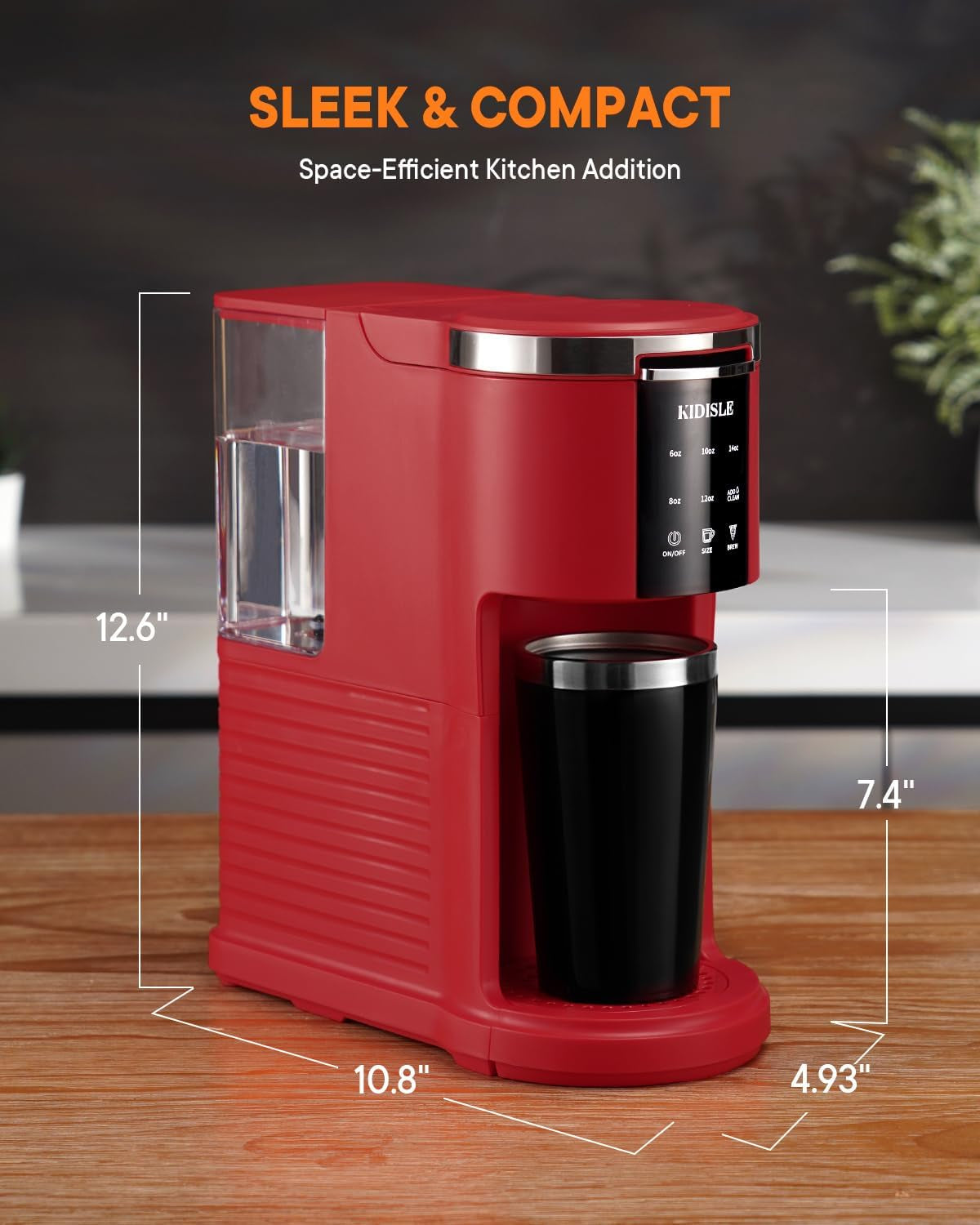 3 in 1 Single Serve Coffee Maker for K Cup Pods & Ground Coffee & Teas, 6 to 14Oz Brew Sizes, with 40Oz Removable Water Reservoir, Self-Cleaning Function, Red