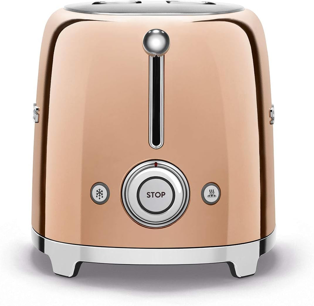 SMEG 2 Slice Toaster with 6 Presets and Defrost Function and Removable Crumb Tray TSF01RGUS, Rose Gold