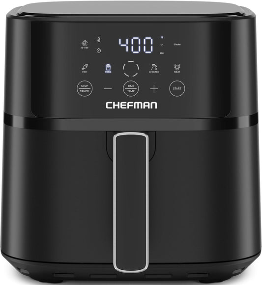 Chefman Air Fryer – 6 QT Compact Airfryer for Quick & Easy Meals in Minutes, Features Hi-Fry Technology for Extra Crisp, Touchscreen Controls with 4 Presets, Nonstick & Dishwasher Safe Basket - Black