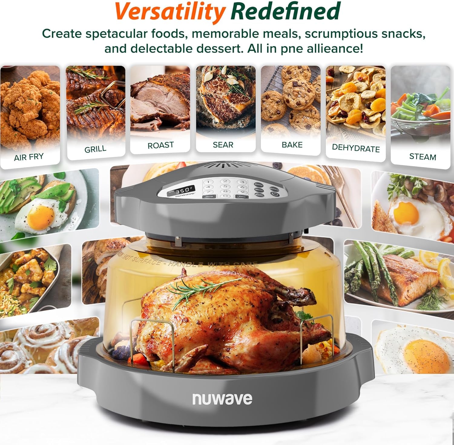 Nuwave Pro plus 2 Infra-Red Oven, Countertop, Convection, Cook Fresh or Frozen, No Defrosting or Preheating, Cook Healthy, 360 Surround Heat, Adjustable Temps, 100 Presets, 50 Memory, Tough Power Dome