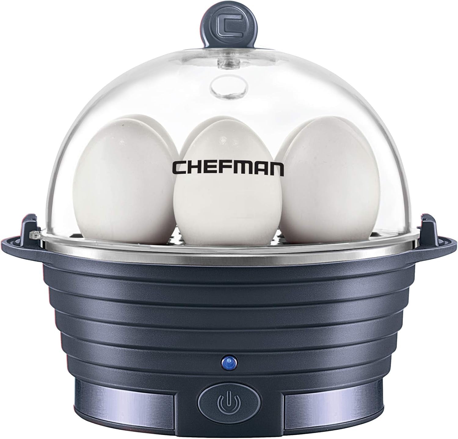 Chefman Electric Egg Cooker Boiler, Rapid Egg-Maker & Poacher, Food & Vegetable Steamer, Quickly Makes 6 Eggs, Hard, Medium or Soft Boiled, Poaching/Omelet Tray Included, Ready Signal, Bpa-Free, Grey