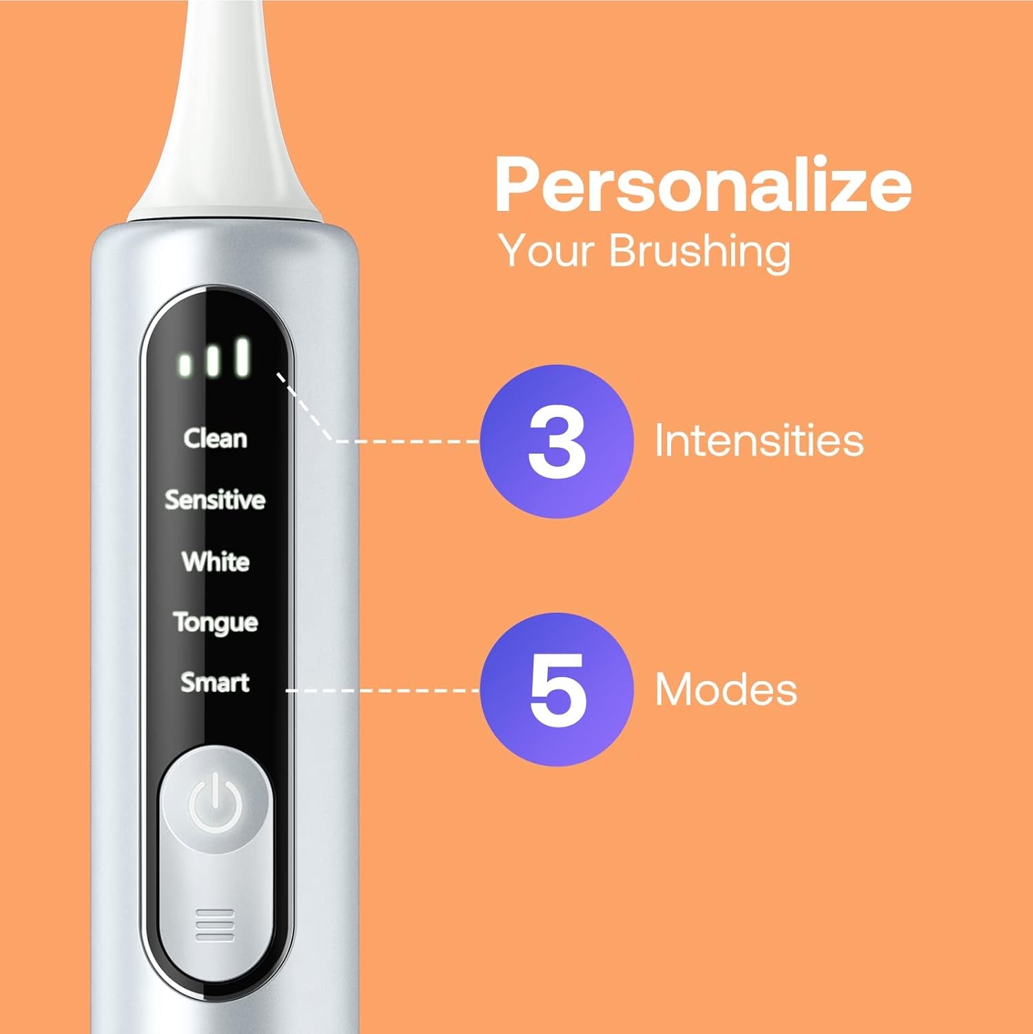 Bitvae Smart Sonic Electric Toothbrush with Pressure Sensor Silver White