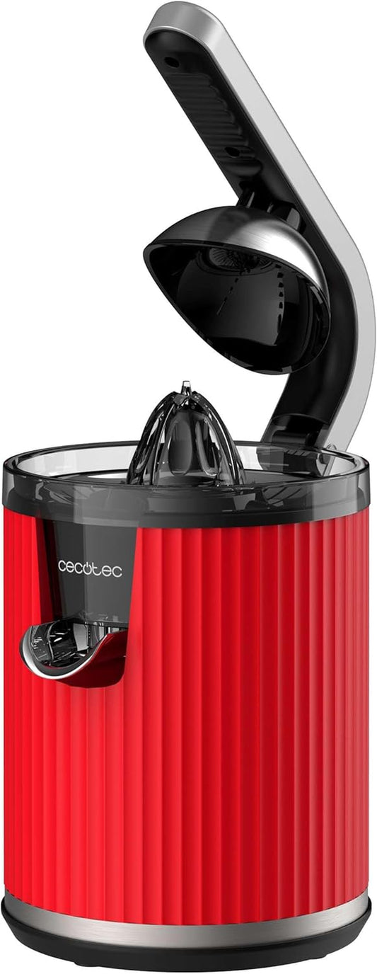 Cecotec Spremiagrumi Elettrico a Braccio per Arance E Agrumi Xqueeze Retrojuice 600 Red, 600 W, Stile Retrò, Filtro in Acciaio Inox, Cono in Plastica, Leva per Estrarre La Polpa, Antigoccia