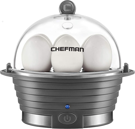 Chefman Electric Egg Cooker Boiler, Rapid Egg-Maker & Poacher, Food & Vegetable Steamer, Quickly Makes 6 Eggs, Hard, Medium or Soft Boiled, Poaching/Omelet Tray Included, Ready Signal, Bpa-Free, Grey