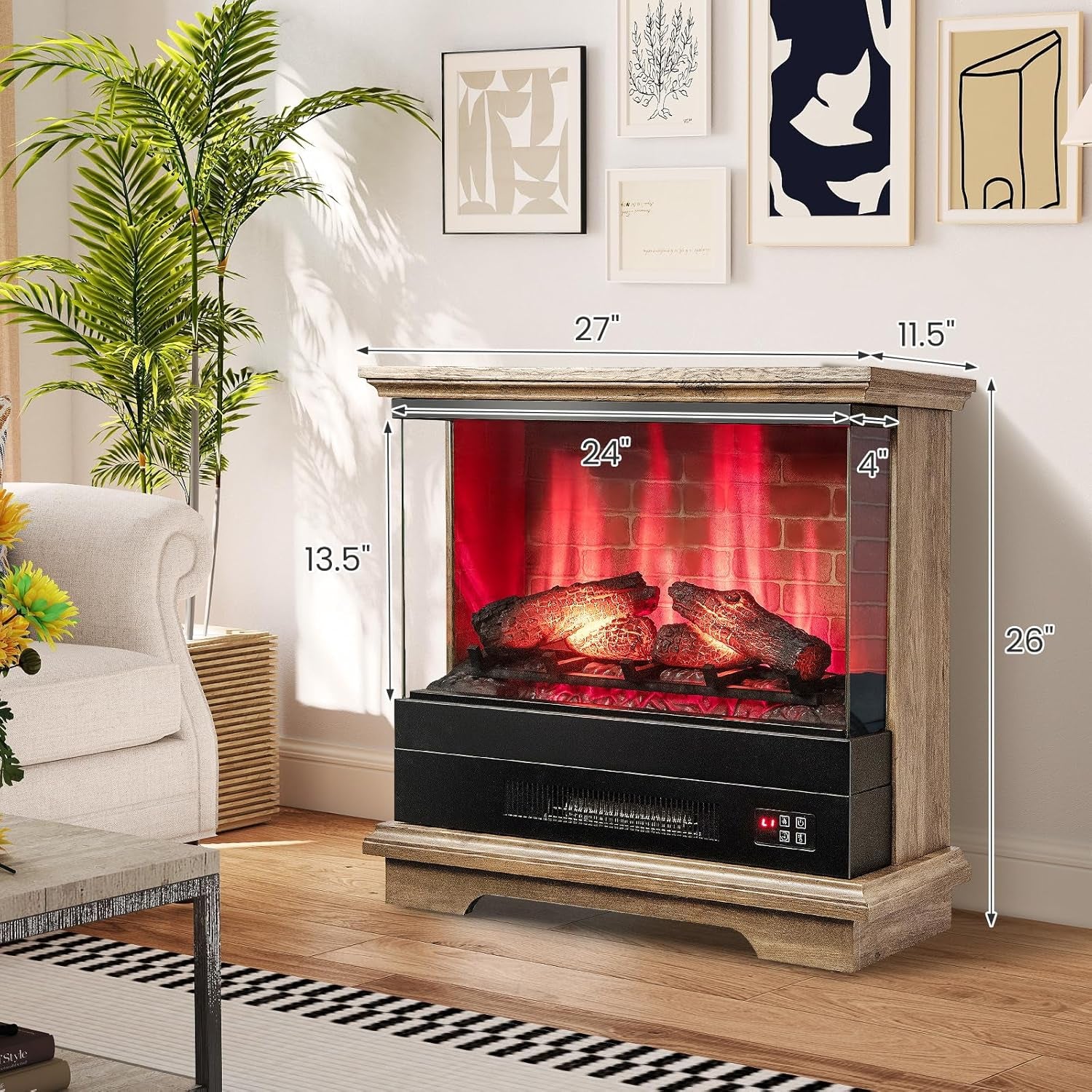 SIMOE Electric Fireplace 3D Flame & 7 Flame Colors Overheat Protection & Remote Control & Timer