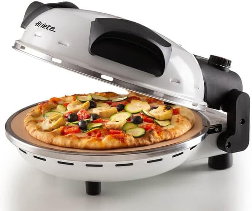 Ariete 918 Forno Pizza - Pizza in 4 Minuti - Piastra in Pietra Refrattaria Con Trattamento Antiaderente - Temperatura Max 400° - 1200 Watt - Timer 30’ - Bianco