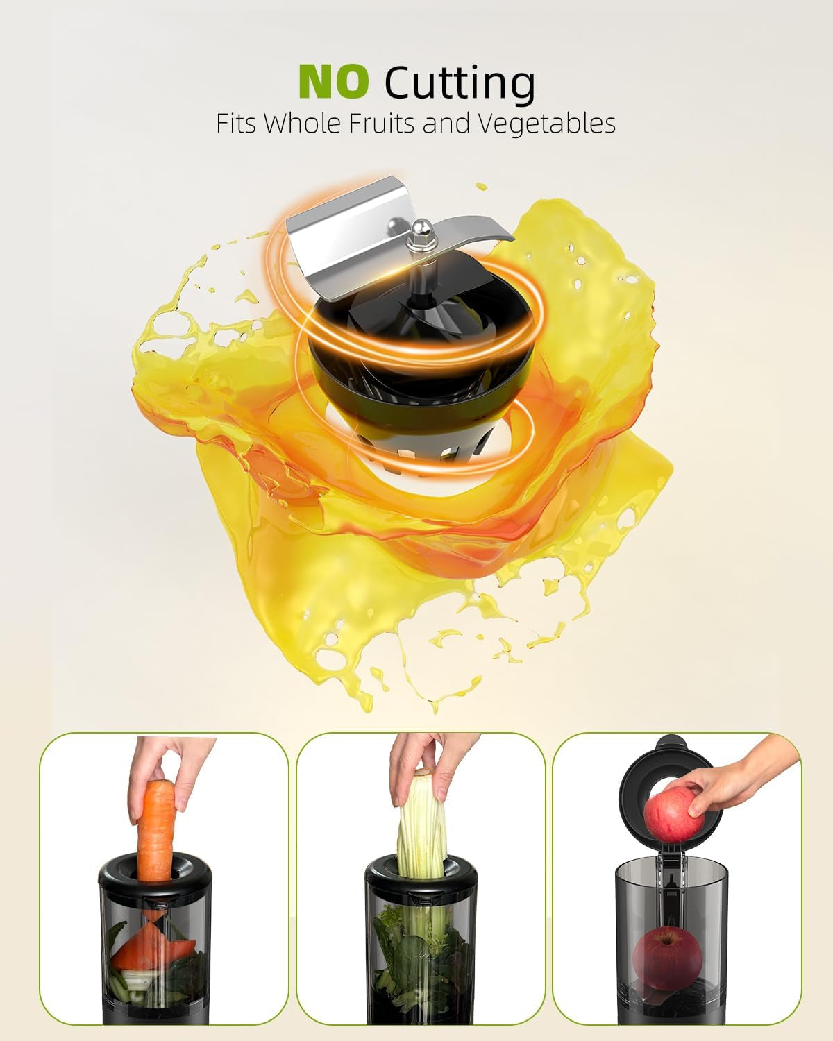 Juicer Machines, TUUMIIST Cold Press Juicer with 4.25'' Large Feed Chute Fit Whole Vegetable and Fruit, Masticating Juicer Easy to Clean, BPA Free (Silvery)