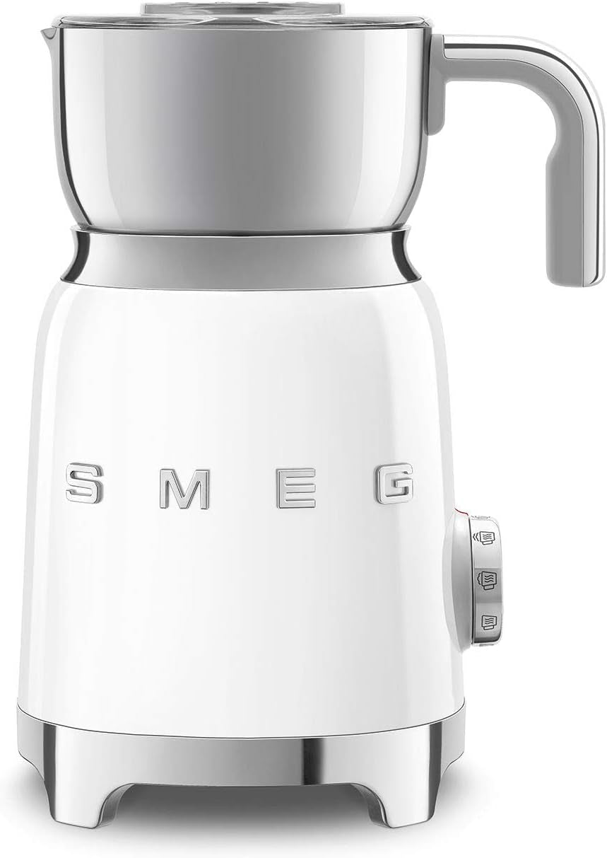 SMEG Retro 50'S Style Milk Frother with 2 Disks 6 Preset Programs Hot or Cold Frothing and Induction Heating (White)