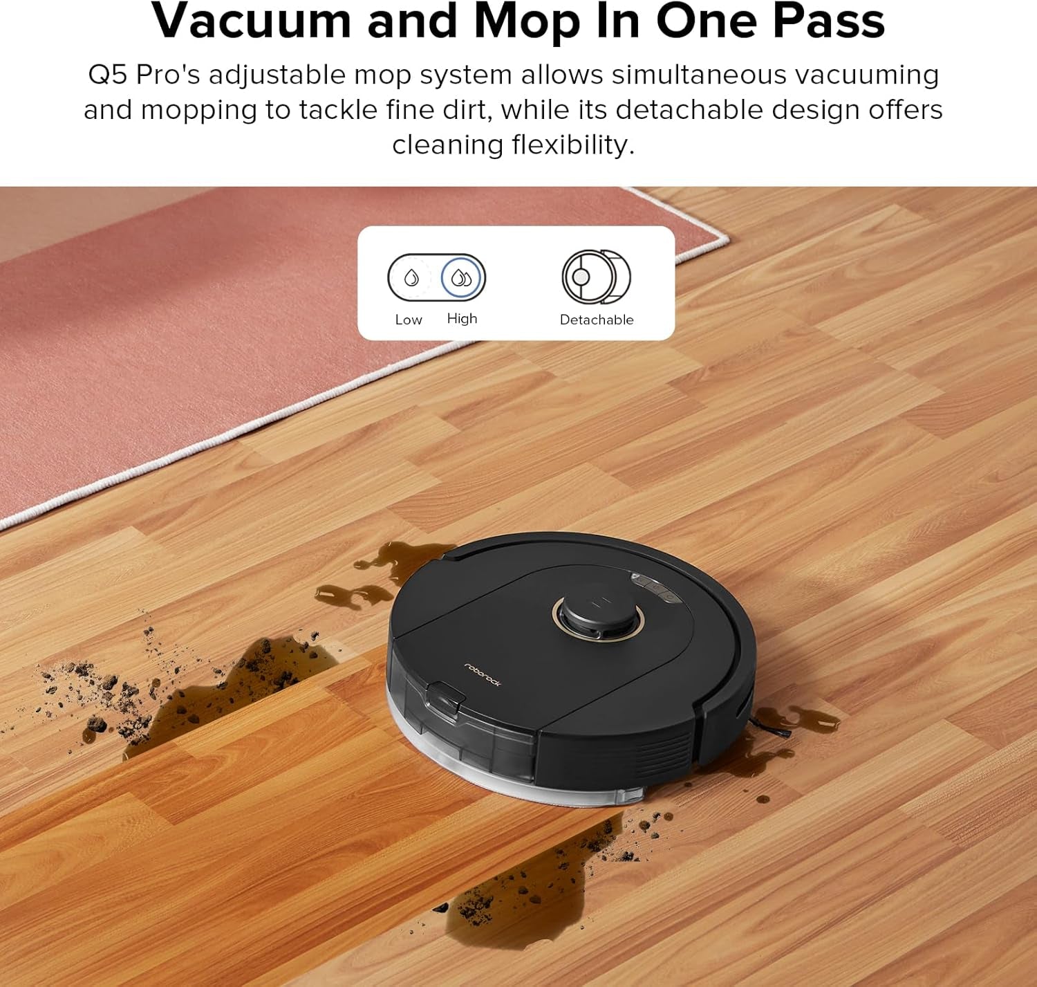 Roborock Q5 Pro Robot Vacuum and Mop Combo, 5500Pa Suction, Duoroller Brush, Lidar Navigation, Robotic Vacuum Cleaner with 240 Min Runtime, Smart No-Go Zone, Perfect for Pet Hair