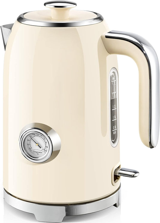 SUSTEAS Electric Kettle Stainless Steel 1.7L With Temperature Control & LED Indicator Beige