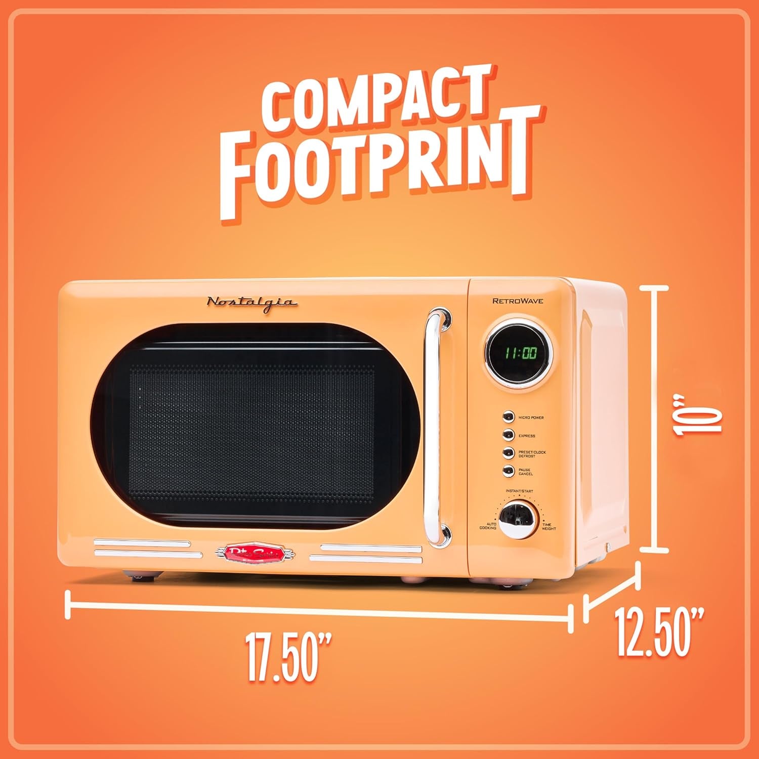 Nostalgia Retro Compact Countertop Microwave Oven - 0.7 Cu. Ft. - 700-Watts with LED Digital Display - Child Lock - Easy Clean Interior - Orange