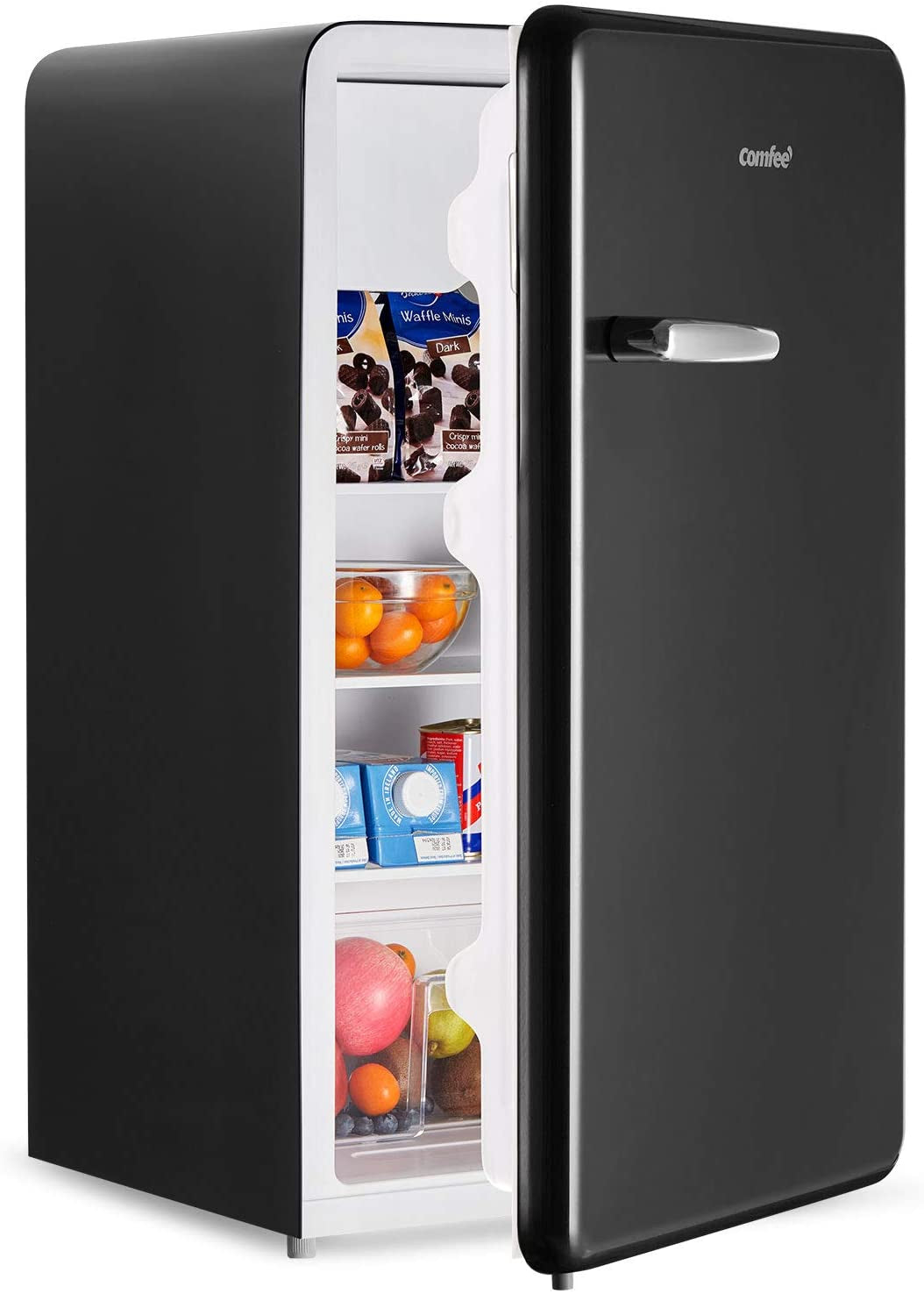 COMFEE 3.3 Cubic Feet Solo Series Retro Refrigerator Sleek Appearance HIPS Interior, Energy Saving, Adjustable Legs, Temperature Thermostat Dial, Removable Shelf, Perfect for Home/Dorm/Garage [Black]