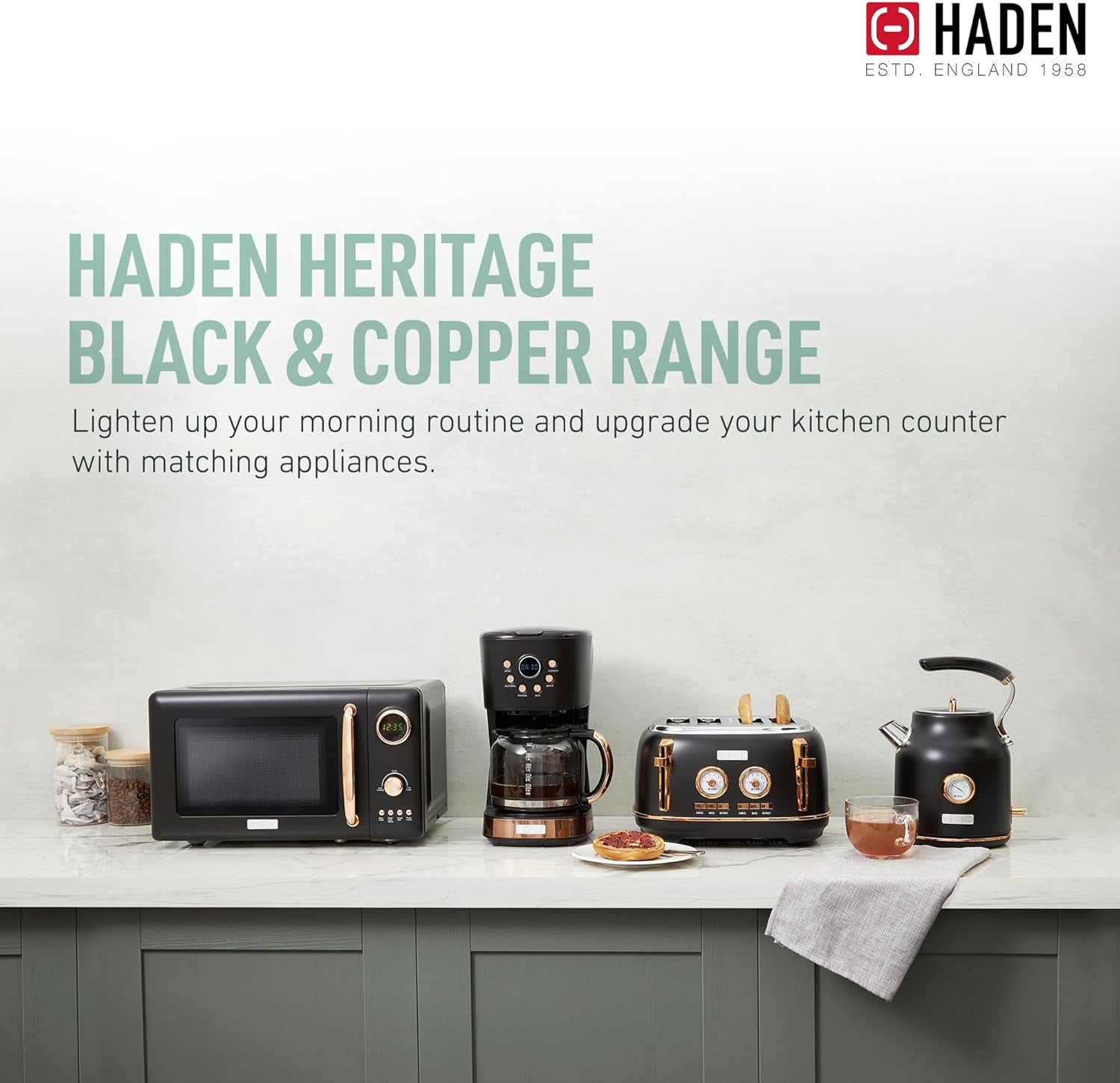 Haden Coffee Machine, 12 Cup Programmable Drip Coffee Maker with Auto Shut-Off Function and Reusable Washable Water Filter, Black & Copper