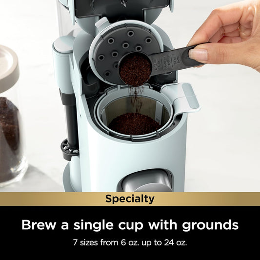 Ninja Pods & Grounds Specialty Single-Serve Coffee Maker, K-Cup Pod Compatible, Built-In Milk Frother, 6-Oz. Cup to 24-Oz. Travel Mug Sizes, Iced Coffee Maker, Glacier Blue, PB051GB