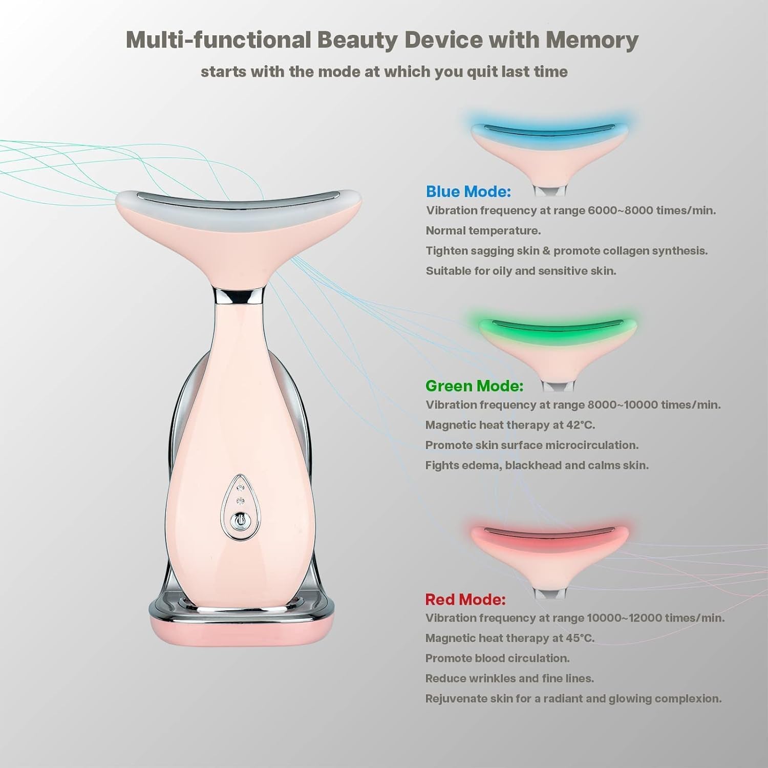 VRAIKO Lily Neck Face Massager | Face Sculpting Tool Triple Action LED and Vibration for Anti-Aging