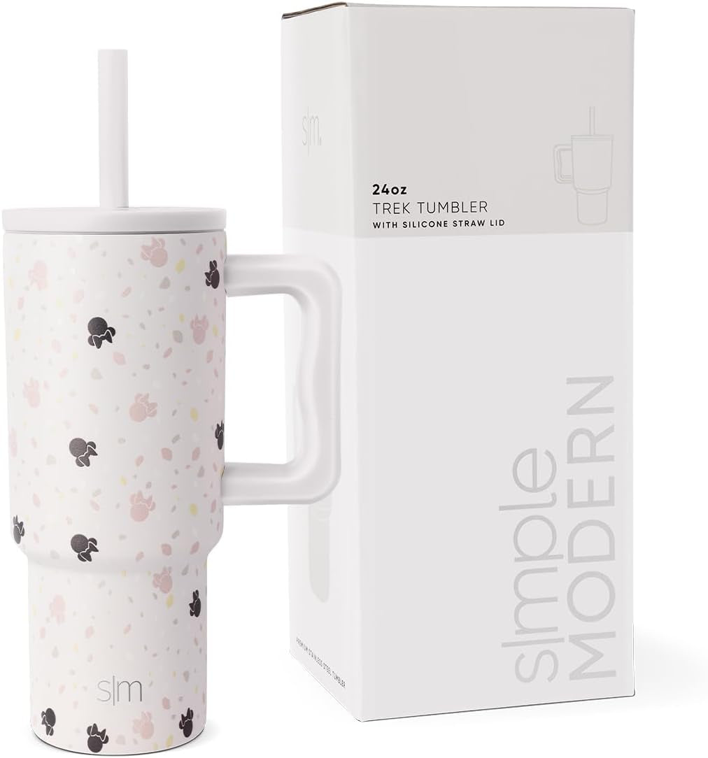 Simple Modern Disney Kids 24 Oz Tumbler with Handle and Silicone Straw Lid | Spill Proof Leak Resistant | Reusable Stainless Steel Bottle | Kids Boys Girls | Trek Collection | Minnie Mouse on Terrazzo