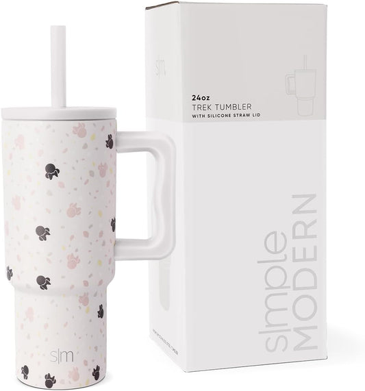 Simple Modern Disney Kids 24 Oz Tumbler with Handle and Silicone Straw Lid | Spill Proof Leak Resistant | Reusable Stainless Steel Bottle | Kids Boys Girls | Trek Collection | Minnie Mouse on Terrazzo