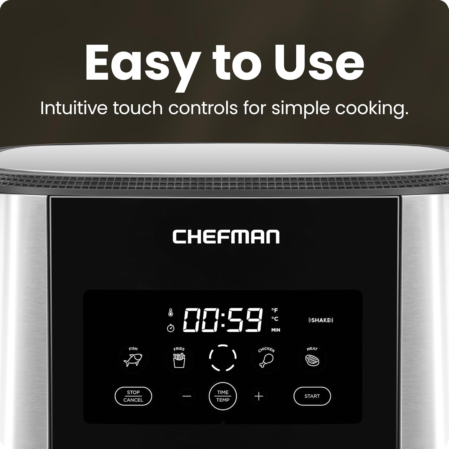 Chefman Turbofry® Touch Air Fryer, XL 8-Qt Family Size, One-Touch Digital Control Presets, French Fries, Chicken, Meat, Fish, Nonstick Dishwasher-Safe Parts, Automatic Shutoff, Stainless Steel