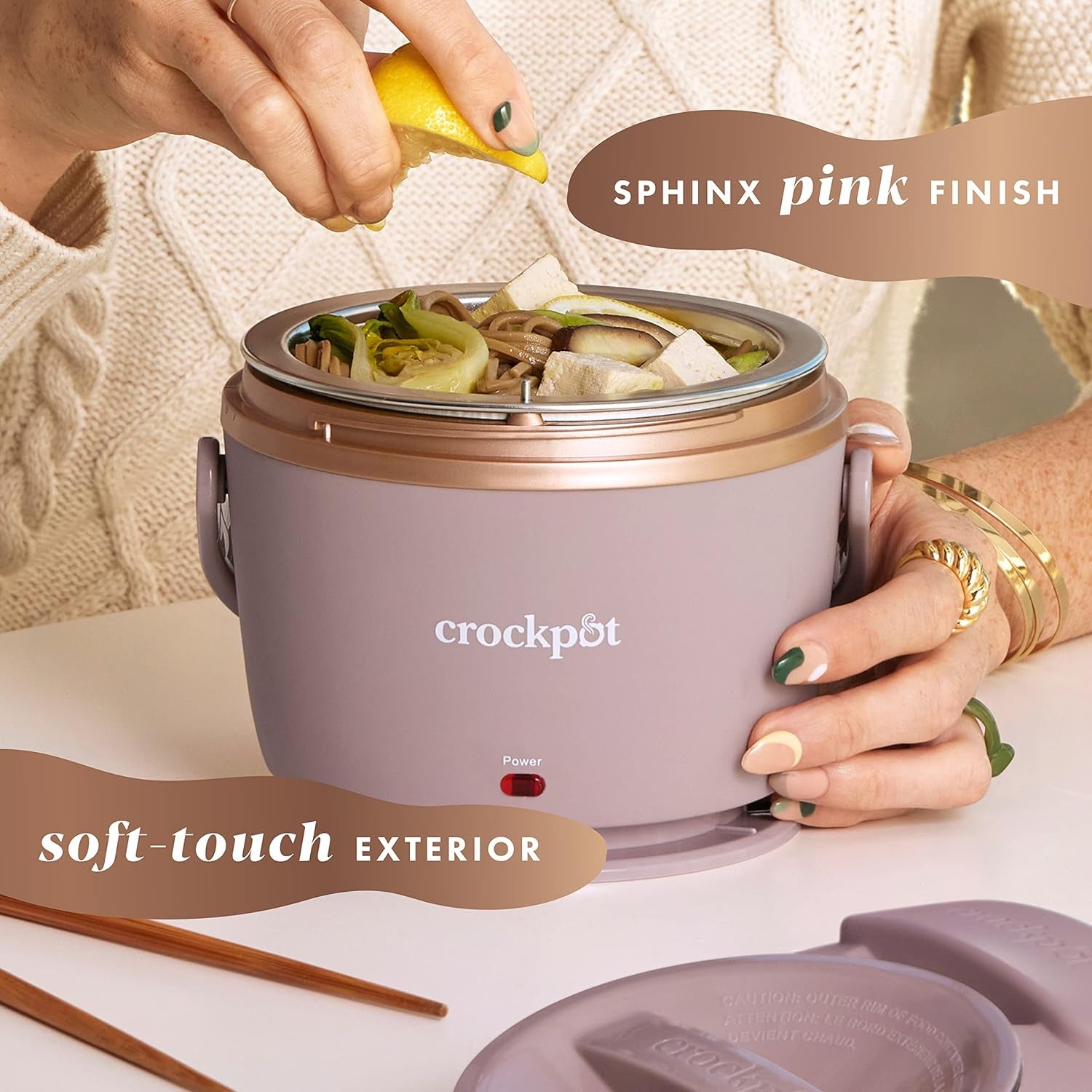 Crock-Pot 20-Ounce Electric Lunch Box, Portable Food Warmer, Blush Pink | Perfect for Travel, Car, On-The-Go | Spill-Free, Dishwasher-Safe