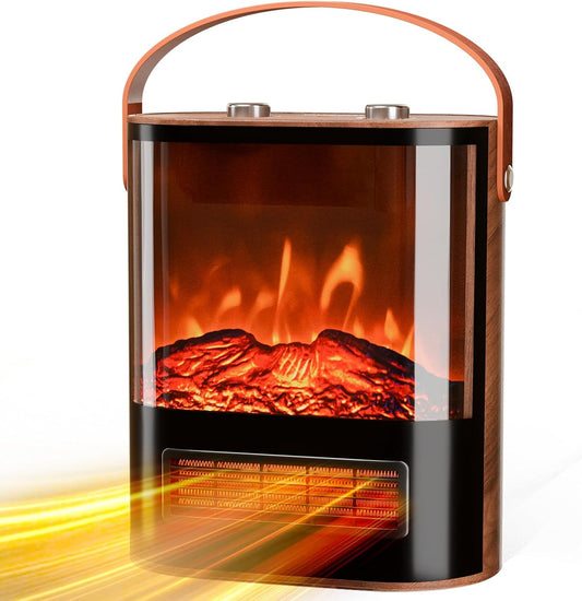 ROVSUN Electric Fireplace Heater for Indoor Use, 1500W Portable Fake Fireplace with 3D Realistic Flame, Adjustable Temperature, Overheat Protection & 4 Modes for Home Living Room Bedroom Office