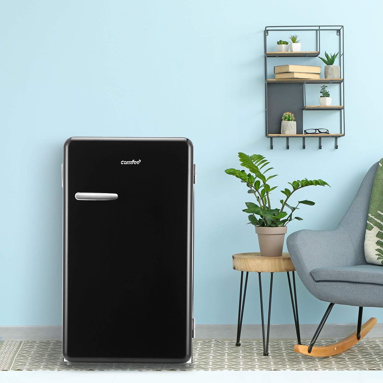 COMFEE 3.3 Cubic Feet Solo Series Retro Refrigerator Sleek Appearance HIPS Interior, Energy Saving, Adjustable Legs, Temperature Thermostat Dial, Removable Shelf, Perfect for Home/Dorm/Garage [Black]