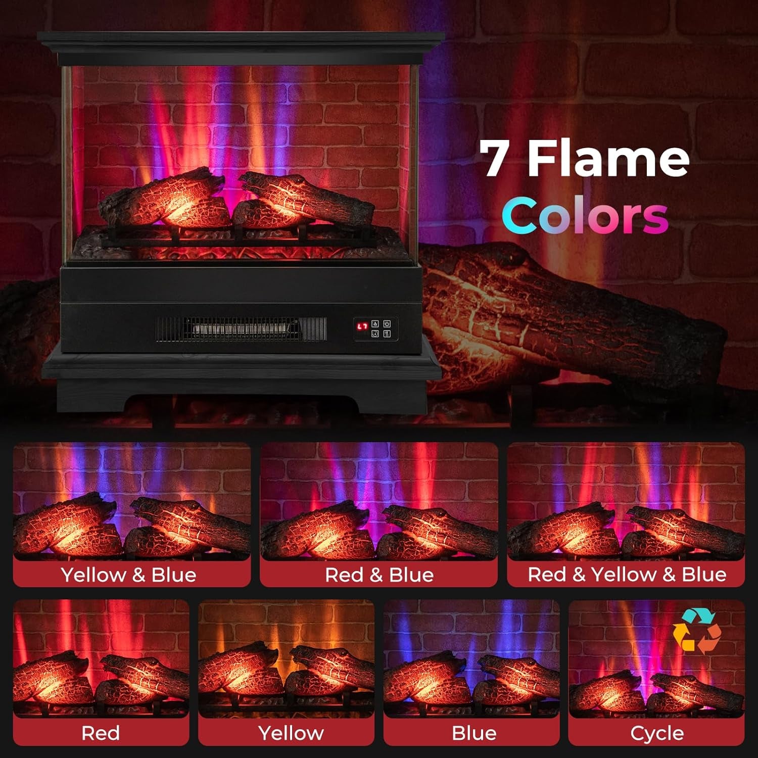 SIMOE Electric Fireplace 3D Flame & 7 Flame Colors Overheat Protection & Remote Control & Timer