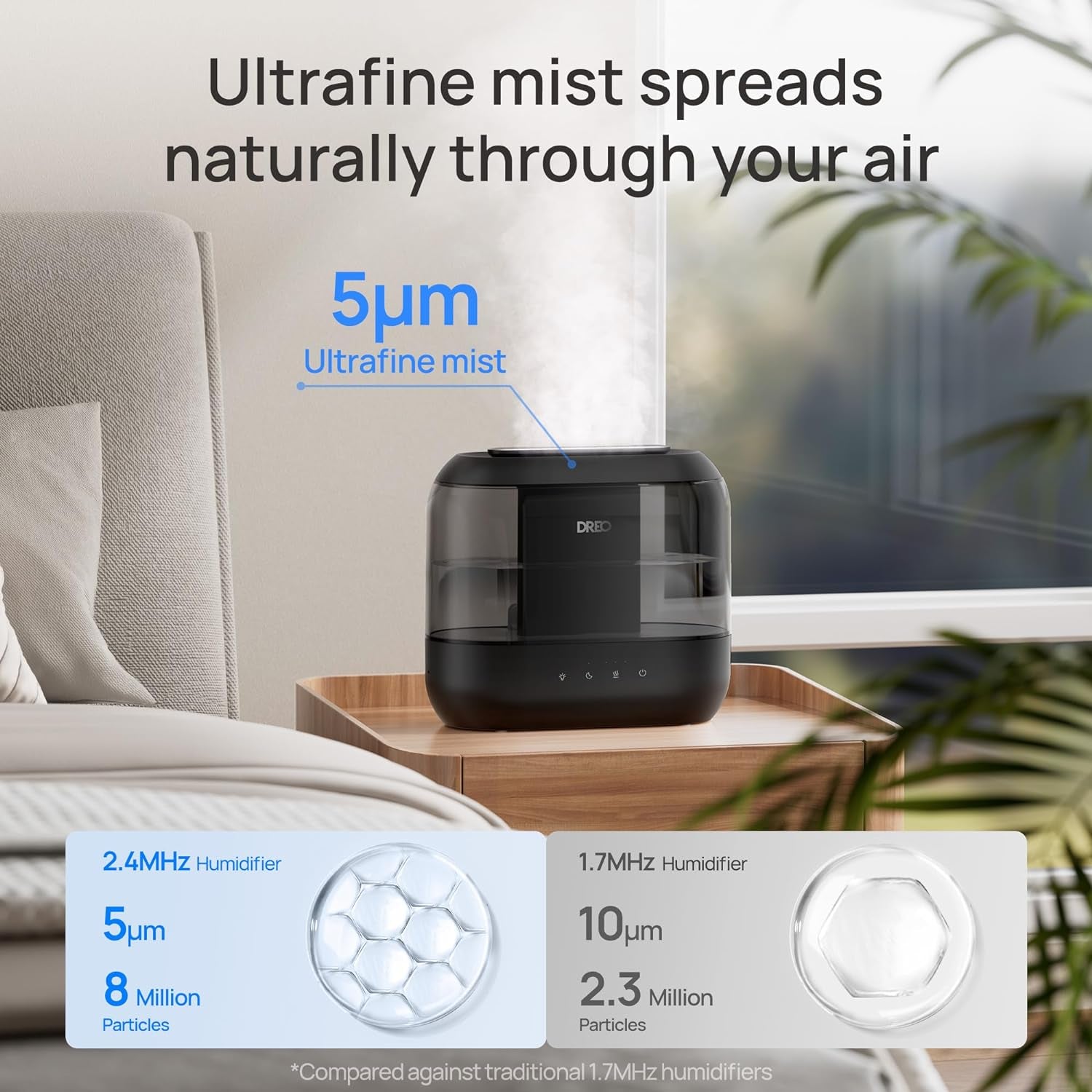 Dreo Humidifiers for Bedroom, Top Fill 4L Supersized Cool Mist Humidifier with Oil Diffuser and Nightlight, 32H Runtime, Quiet Ultrasonic Humidifiers for Home, Large Room, Baby Nursery and Plants